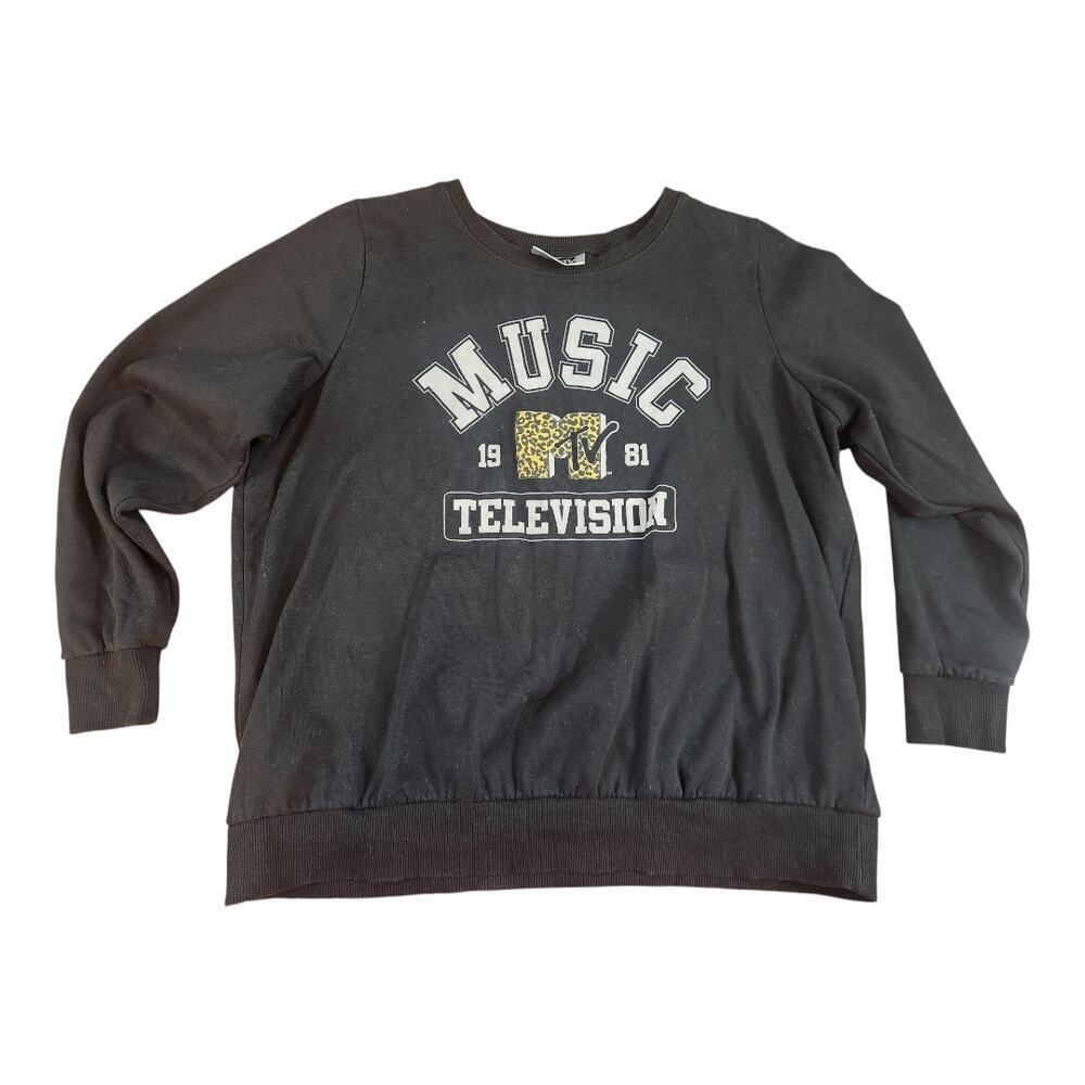 Mtv Music Television sweatshirt womens sz 00 black animal‎ print crewneck